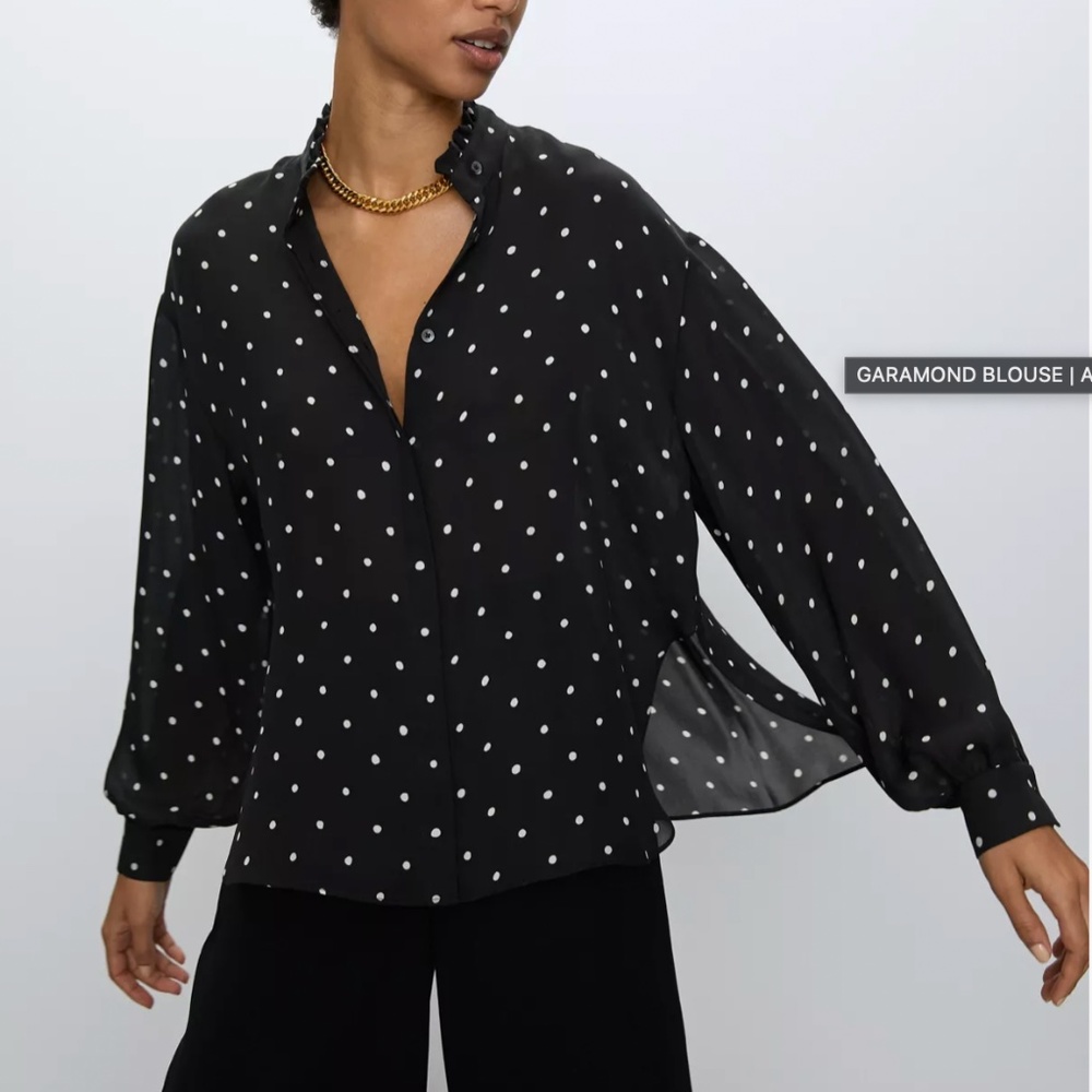 Aritzia | Babaton Garamond Blouse in Black and White Polka Dot